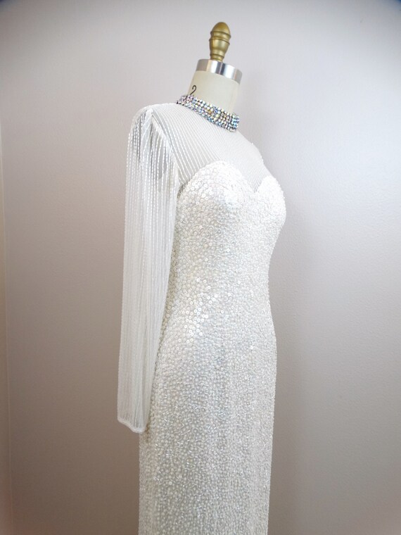 Vintage Beaded Couture Bridal Gown / Hand Beaded … - image 3