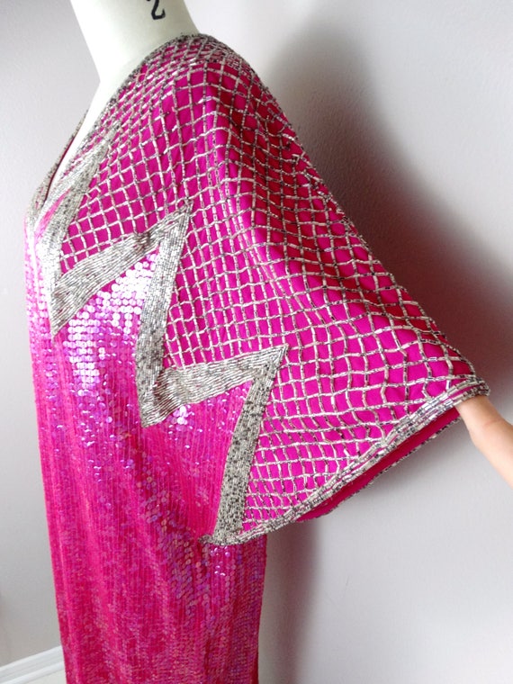 70s Halston Sequin Dress, Vintage Beaded Couture - Gem