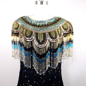 80s Gold Fringed Beaded Sequin Dress // Fringe Gatsby Flapper Dress // Gold Embellished Mini Dress image 4