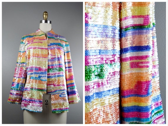 M/L Colorful All Sequin Jacket / Iridescent Sequin