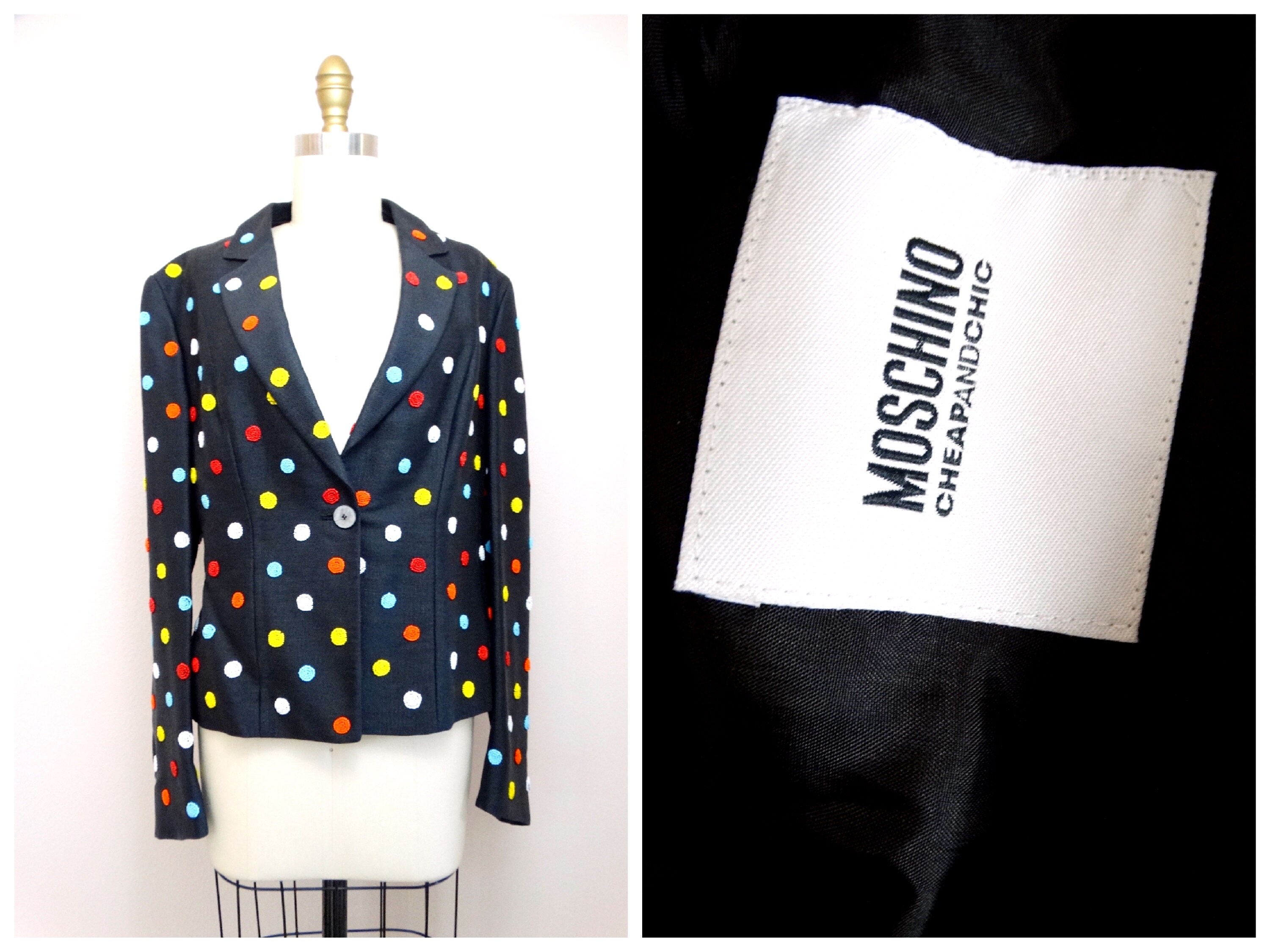 90s MOSCHINO Beaded Blazer / Retro Polka Dot Bead Embellished