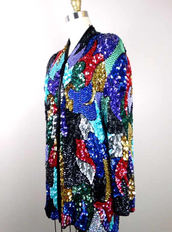 RARE Mosaic Sequin Jacket / Colorful Embellished … - image 9