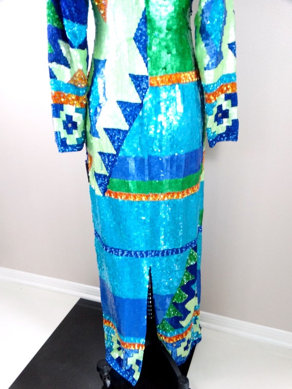 80s Geometric Sequin Dress // Retro Vintage Sequi… - image 9