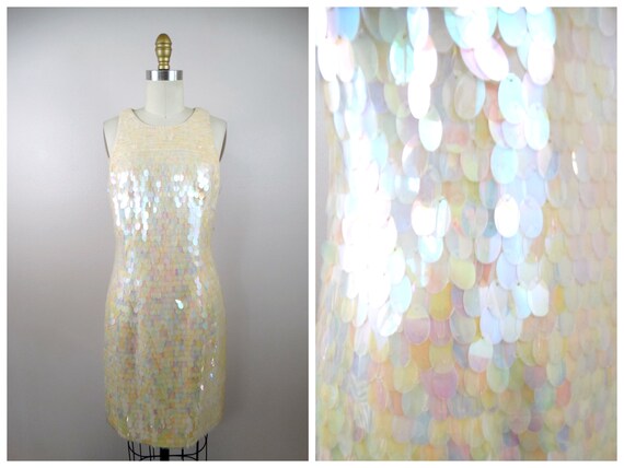 Iridescent Sequined Dress // Ivory Paillette Sequ… - image 1