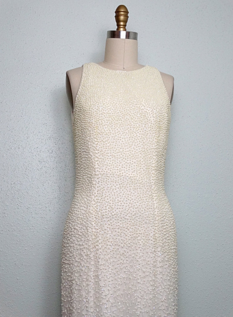 Vintage Beaded Glittery Pearl Ball Gown Wedding Dress with Square Neck