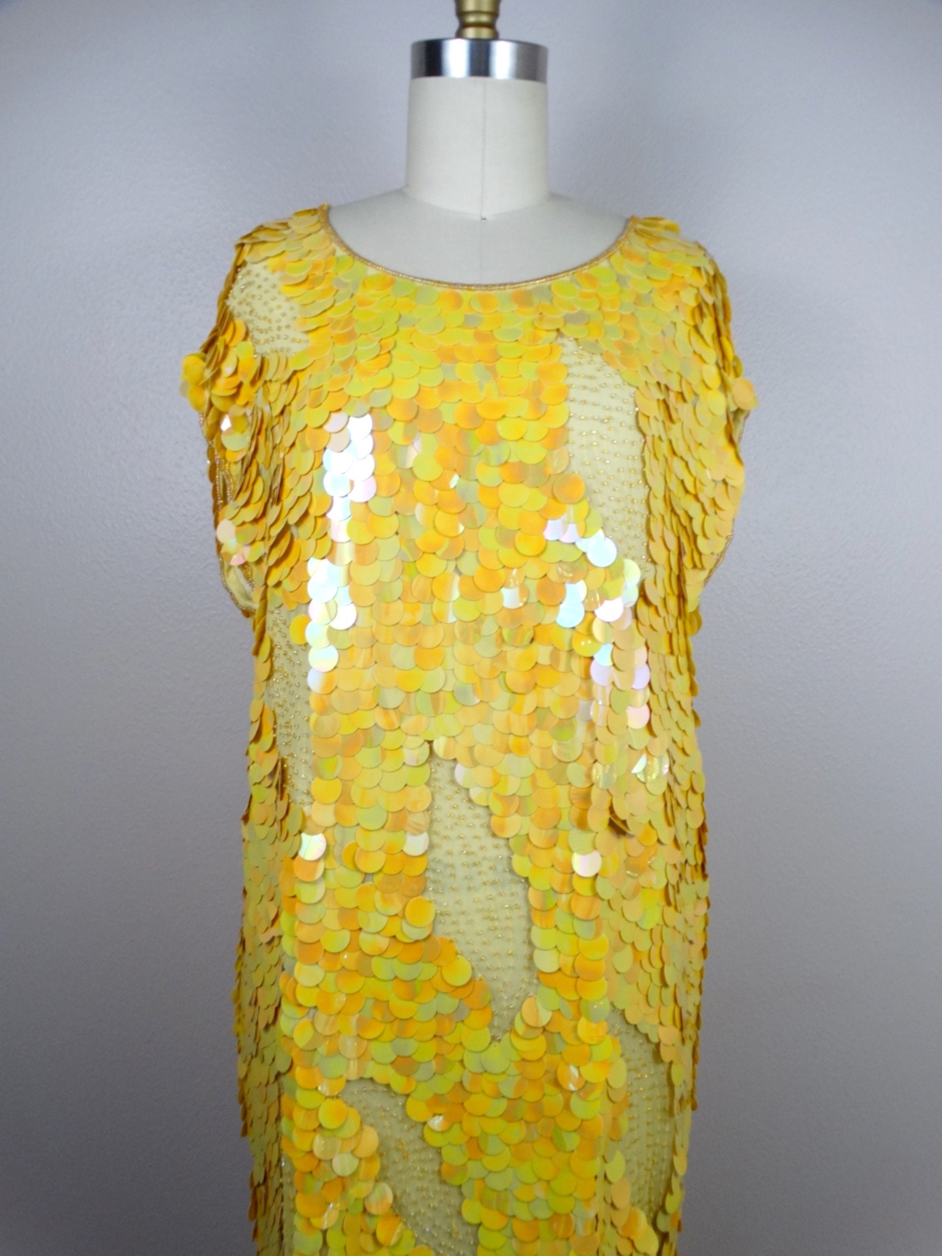 Yellow Paillette Sequin Dress / Bright Silk Embellished Midi Gown - -  Deadstock W/ Original Tags - Etsy