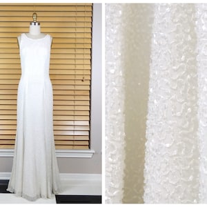 Couture Beaded Wedding Gown / Vintage White Silk Beaded Wedding Dress / Swoop Back Long Gown by Lillie Rubin Sz Small