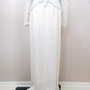 Vintage Pearl Beaded Wedding Dress / White Lace Embellished Bridal Gown image 6