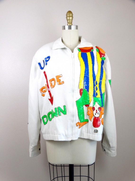 90s Circus Clown Sequined Denim Jacket // Funny F… - image 2