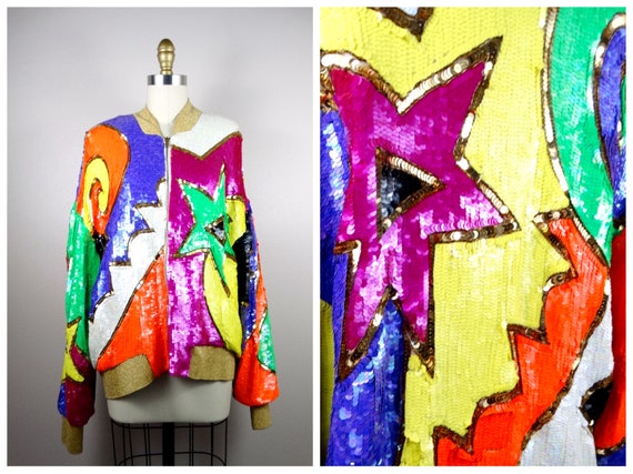 FuNkY Glam NEON Sequin Jacket // Oversized Vintag… - image 1