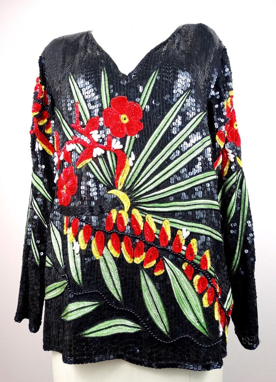 Exotic Palm Sequined Top / Jeanette for St. Marti… - image 4