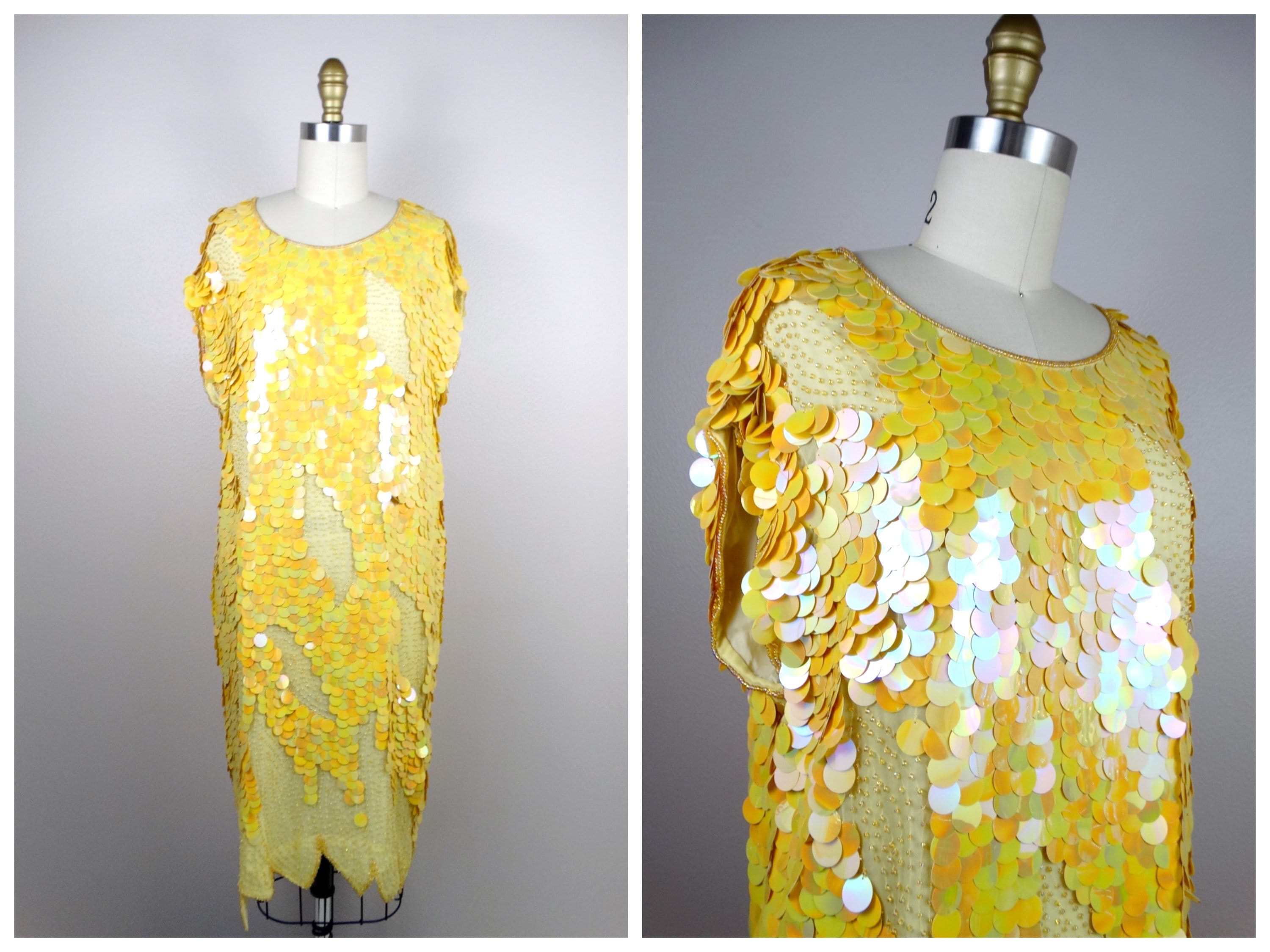 Neon yellow sequin dress hot sale