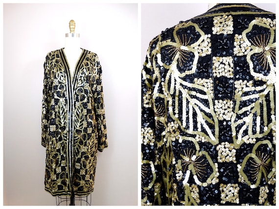VTG Sequined Beaded Long Jacket / Bohemian Novelty