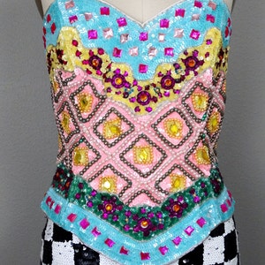 Whimsical Jewel Sequin Bustier // Pastel Pearl Beaded Sequined - Etsy