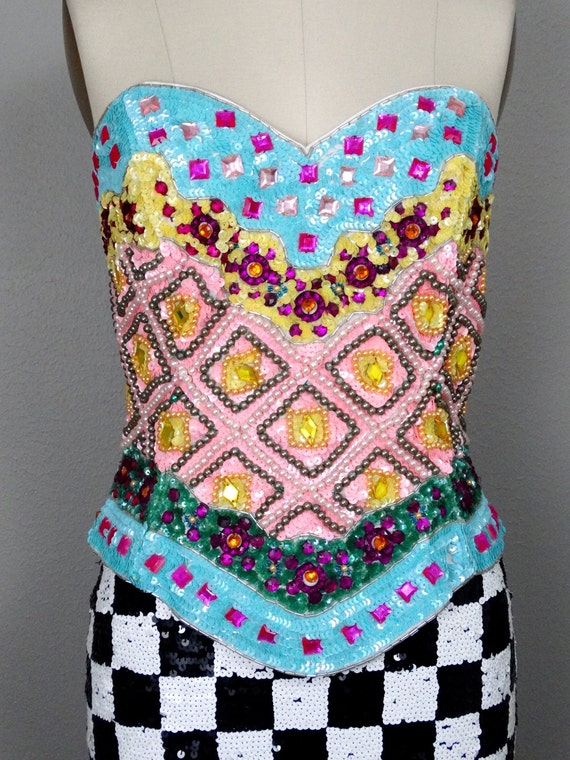 Whimsical Jewel Sequin Bustier // Pastel Pearl Be… - image 2