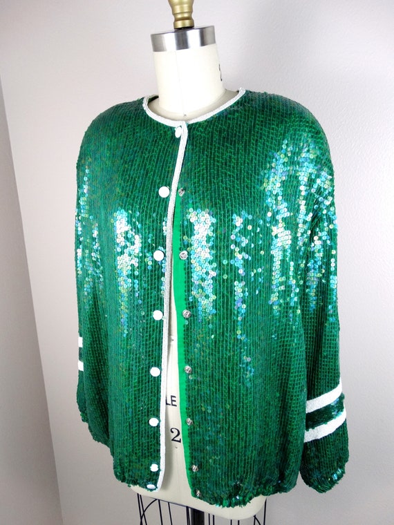 Varsity Glam Sequined Vintage Jacket by Jeanette … - image 3