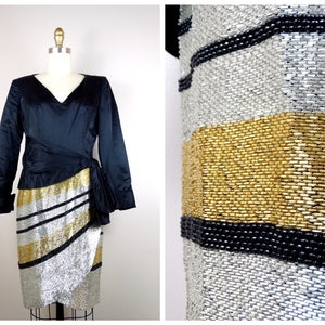 HEAVY Vintage Beaded Dress / Heavily Embellished Couture Evening Dress by Victoria Royal Ltd.
