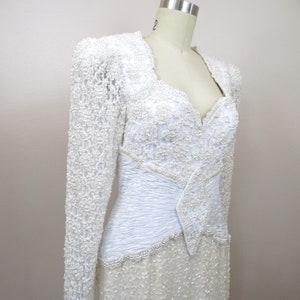 Vintage Pearl Beaded Wedding Dress / White Lace Embellished Bridal Gown image 4