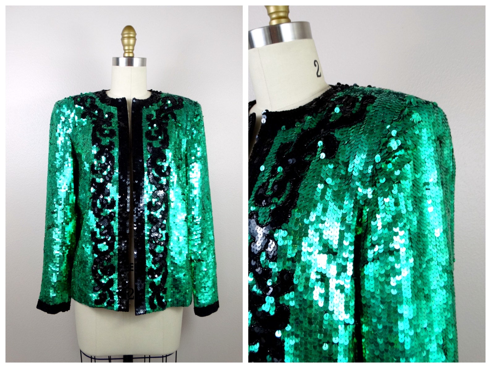 S/M Emerald Sequined Beaded Blazer / Bright Green Sequin | Etsy