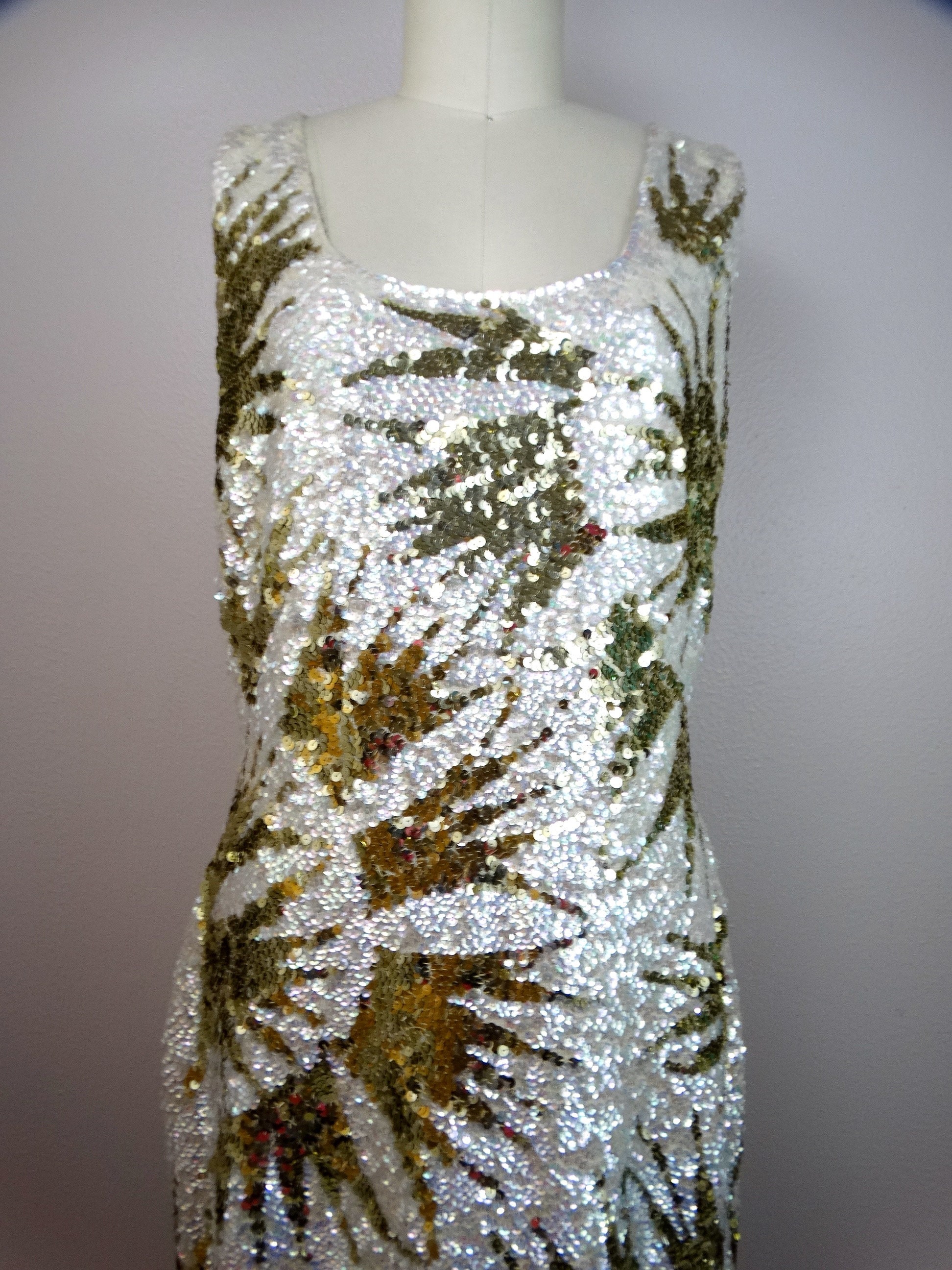 50s 60s Iridescent Sequin Dress / 1950's 1960's Embellished Gold and Ivory  Cream Wool Dress - Etsy