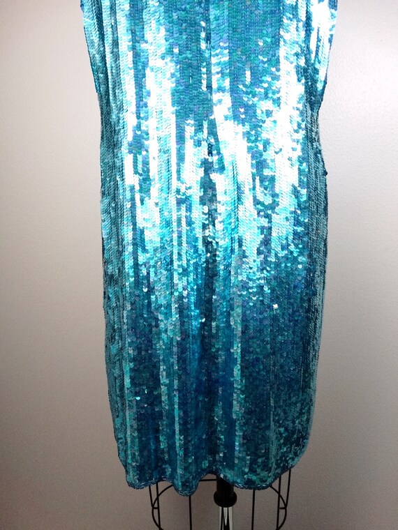 L/XL Designer Couture Sequined Dress / Bright Tur… - image 6