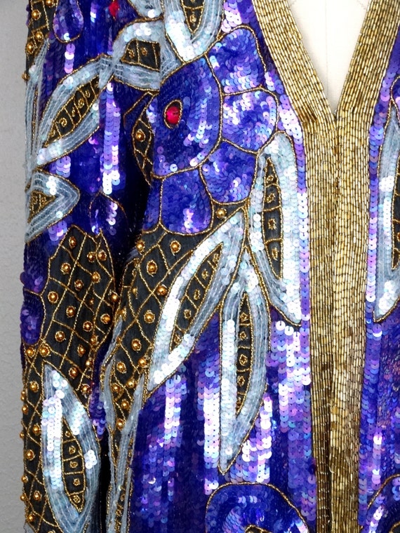 Plus Size Purple Sequin Embellished Long Jacket /… - image 3