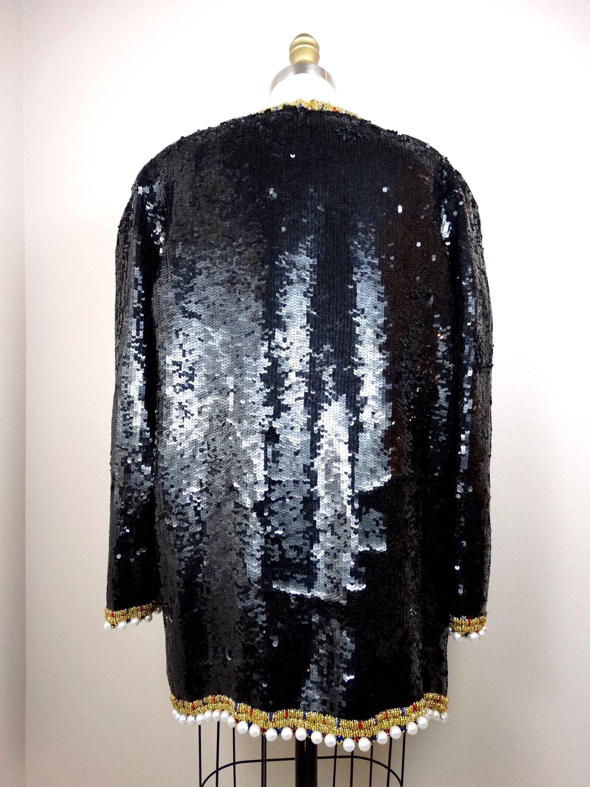 EXTRAVAGANT Black Sequin Jacket // Ornate Oversized Pearl Etsy Australia