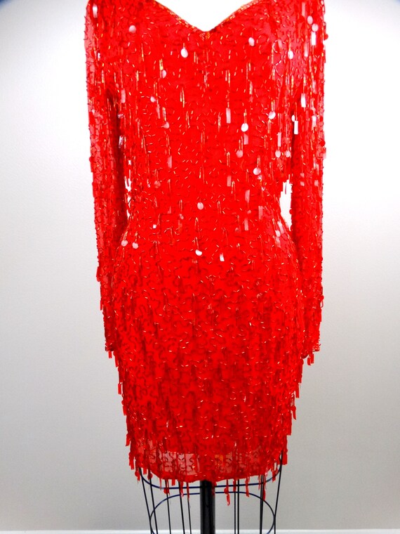 Paillette Fringe Beaded Sequined Dress / Couture … - image 3