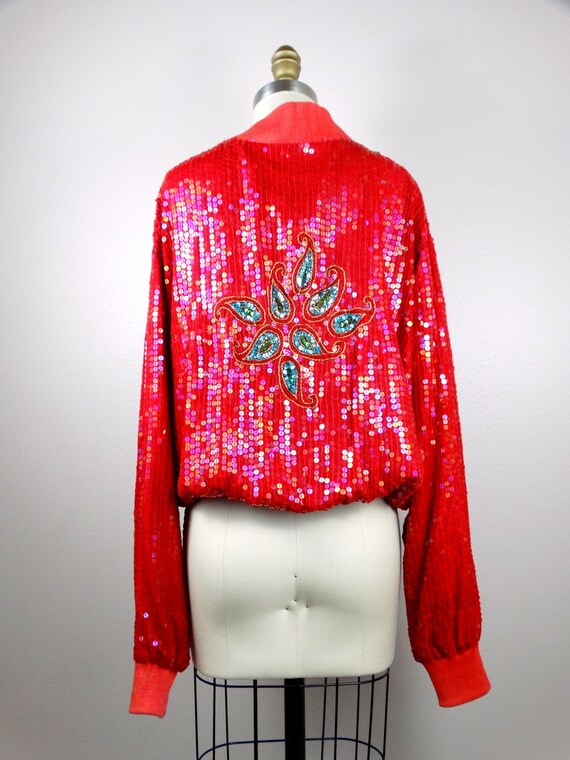 Red sequin bomber best sale jacket