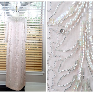 60s Blush Pink Sequin Gown // 1960's Vintage Rhinestone Embellished Sequined Pearl Beaded Full Length Dress by Neusteters