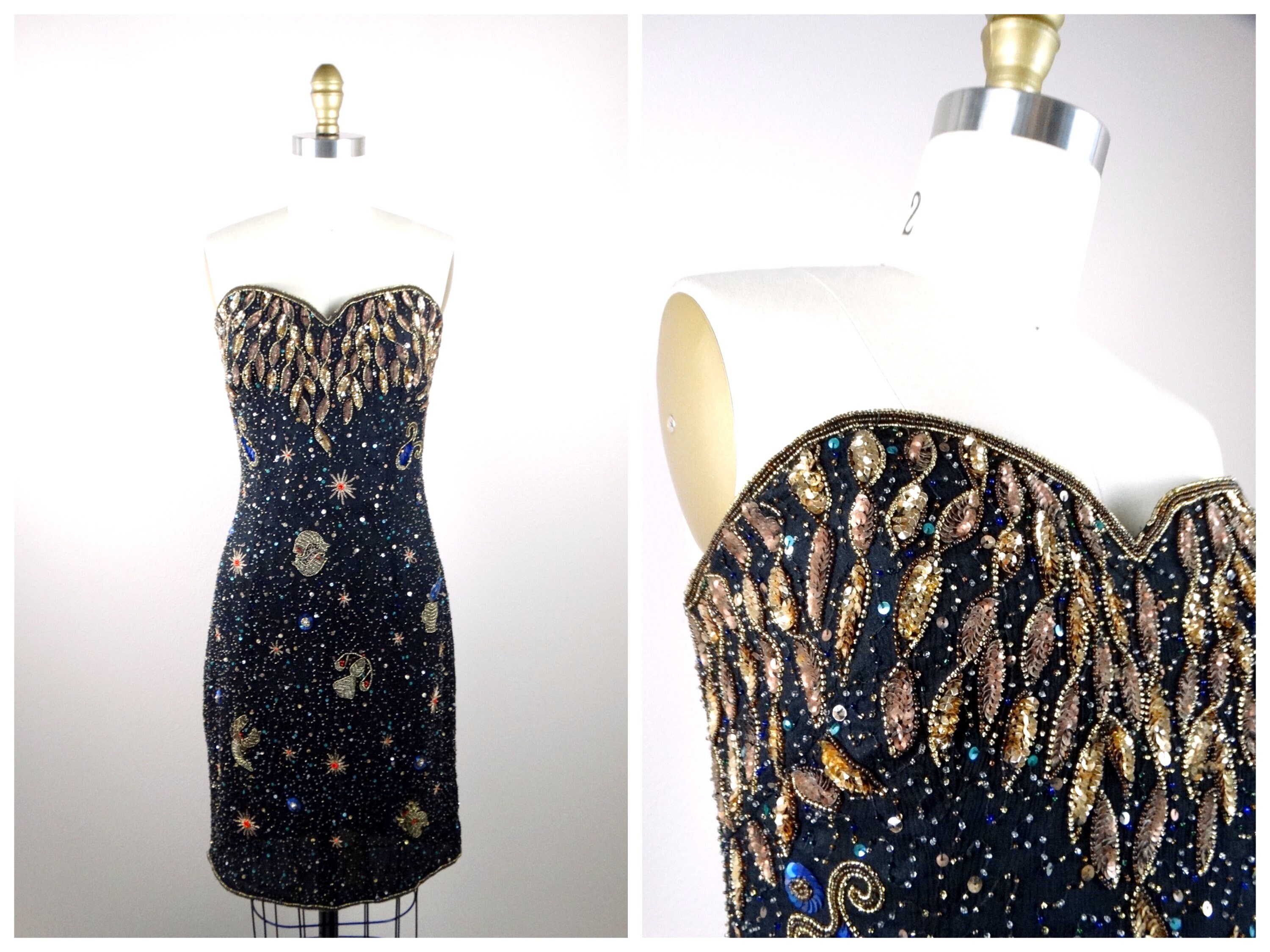 Astrology Beaded Sequin Dress Zodiac Beaded Sequined Party Dress Novelty Sequin Embellished Dress Moon Stars in Space Dress Etsy