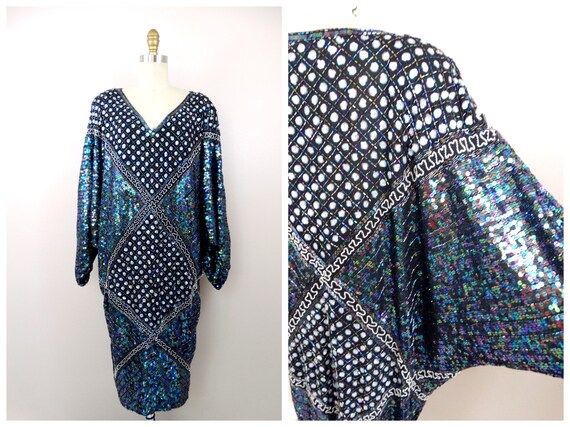 Oversized Sequined Dolman Dress / Hand Beaded Sequin Kaftan Dress / Retro  Black & White Wide Sleeve Dress - Etsy Canada