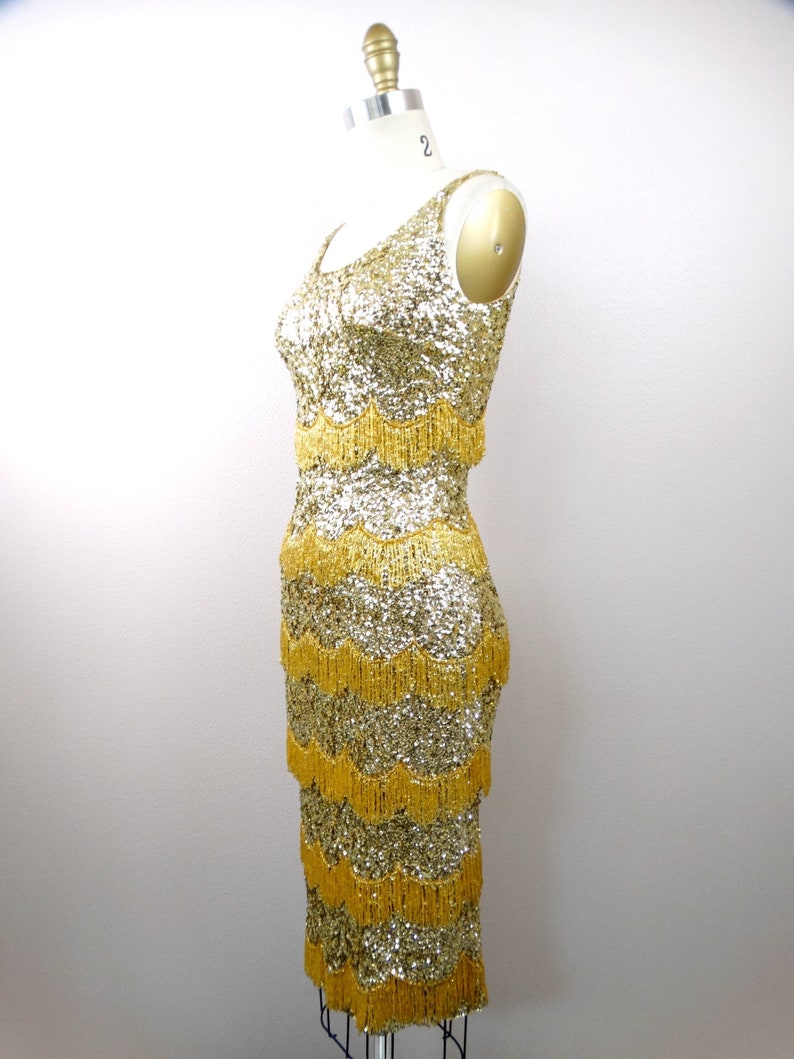 1950s Fully Sequined Fringe Black Dress main image 0