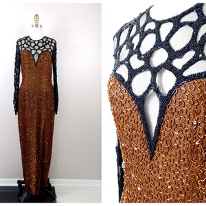 Naeem Khan Perlen Kleid // Couture Pailletten Kleid // Verziertes Art Deco Kleid