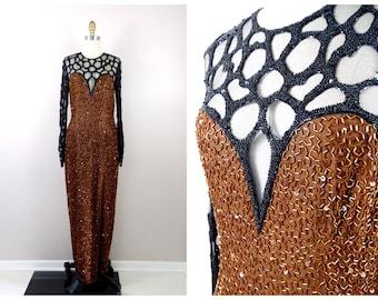 Suknia z jedwabiu zdobionego koralikami Naeem Khan w stylu vintage, sukienka haute couture