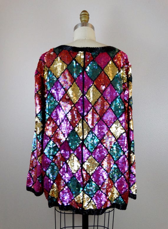 Plus Size Argyle Sequin Top // Bright Pink Red Gr… - image 4