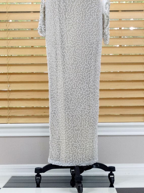 Nude Illusion Pearl Beaded Wedding Dress // Vinta… - image 4