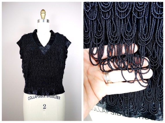 50s Loop Fringe Beaded Top by Bruce Arnold // Blac