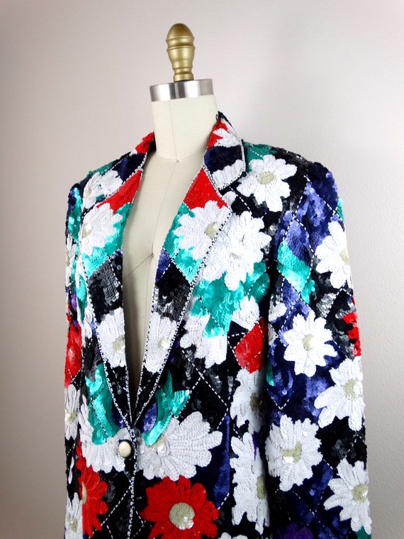 RARE Couture Sequin Blazer // OOAK Beaded Retro D… - image 4