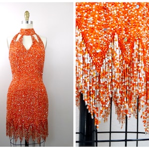 open lace back dress Orange Sequin Mermaid Prom Dresses with Slit Floral Evening Dress FD28   Viniodress