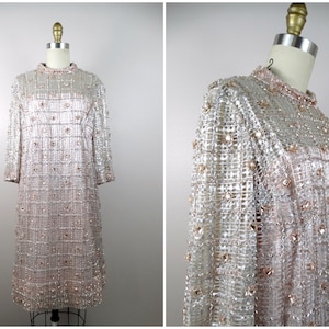 60s Jewel Beaded Blush Couture Dress ‣ Rose Pink 1960’s Crystal Embellished Dress
