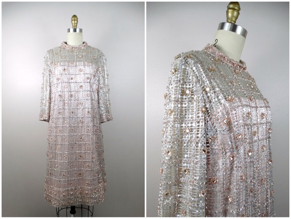 60s Jewel Beaded Blush Couture Dress ‣ Rose Pink … - image 1