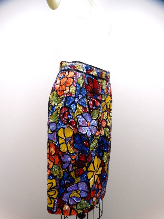 RARE Couture Designer Beaded Skirt // Vintage Seq… - image 4