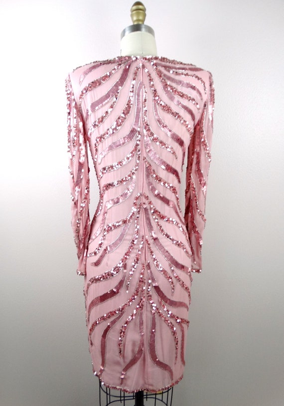 Vintage Sequin Embellished Dress / Rose Pink Sequ… - image 5