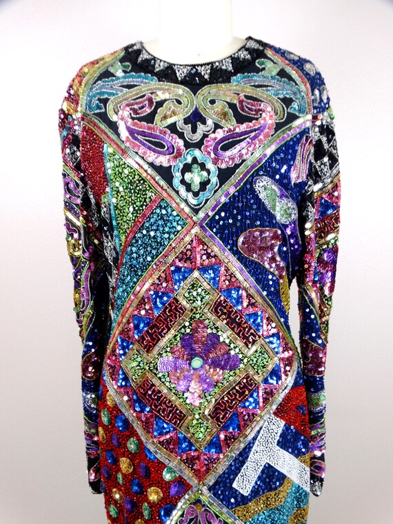 NAEEM KHAN Beaded Dress // Sequin Embellished Cou… - image 2