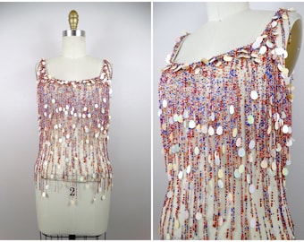 SELTENE Perlen Fransen Pailletten Couture Tank Top / tropfende Fransen Perlen Pailletten verziert Crop Top