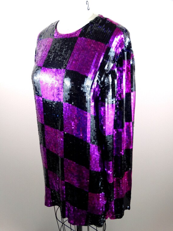RETRO Vintage Sequin Tunic / Magenta Pink Purple … - image 4
