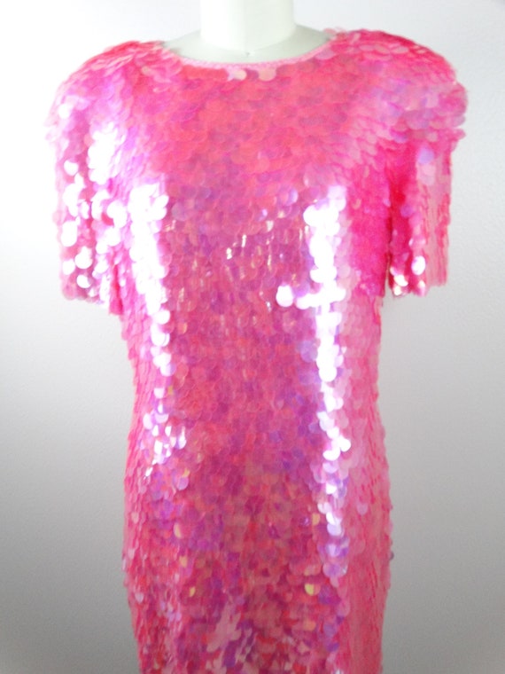 S/M Pink Paillette Sequined Dress // Pastel Pink … - image 4