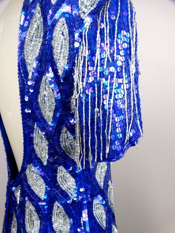 Heavy Beaded Fringe Dress / Blue and Silver Beaded Ta… - Gem