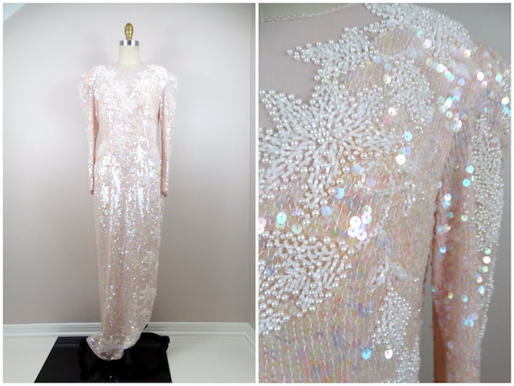 EXQUISITE Pearl Beaded Dress Iridescent Blush Pink Sequin Embellished Dress Heavily Beaded Sequined Gown Etsy Canada